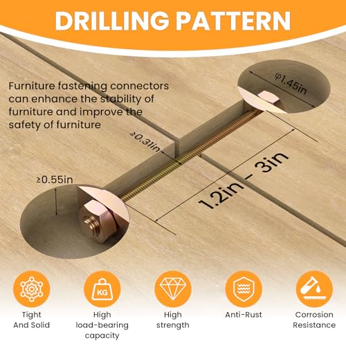 4 Sets M8x100mm Countertop Connector Bolts, Furniture Fastening Kits, Drawbolt Joint Connectors with Half Moon Spacers for Butcher Block, Bed Frame, Wardrobe Assembly (Pack of 2) M8x100mm (Pack of 2)