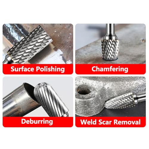 8PCS Carbide Burr Set 1/4" Shank, Double Cut Tungsten Carbide Rotary Tool Attachment Kit Rasp Accessories for Die Grinder Metal Wood Carving, Engraving, Polishing, Deburring 8PCS(Double Cut 2)