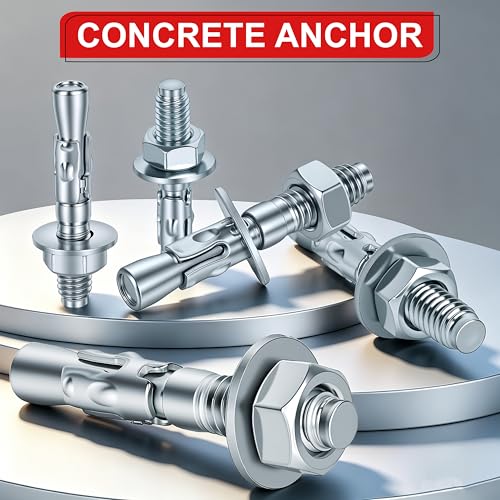 1/2 x 3-3/4 inch Wedge Anchors, 6 pcs Concrete Screw and Anchor Kit, Galvanized Concrete Anchors, Concrete Wall Anchors and Brick Anchors, Suitable for Concrete Floors and Walls 1/2 x 3-3/4In