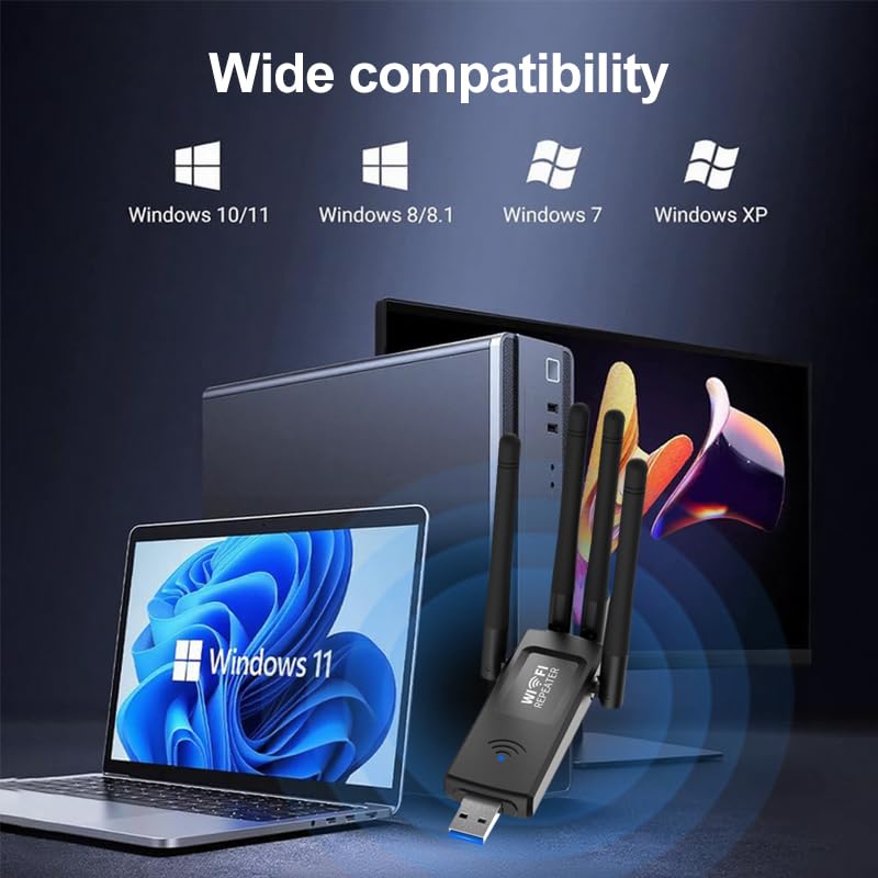 USB WiFi 6 Adapter AX1200Mbps, Dual Band Wireless Network Adapter with 2×5dBi Antennas and Bluetooth 5.4 for PC Laptop Desktop Windows