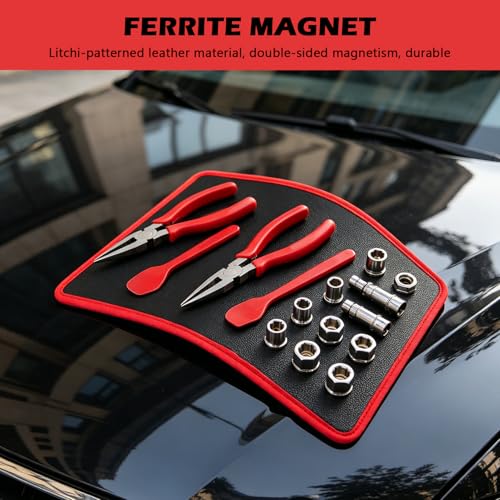 Magnetic Tool Mat Set, 4 Pack Heavy Duty Flexible Magnetic Mat with PVC Coating, Holds Screws, Bolts, Nuts and Small Tools for Garage Workshop and Auto Repair (Red) Red