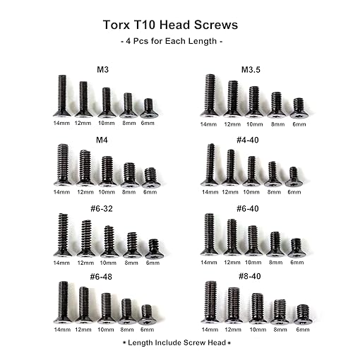 Flat Head Torx Red Dot Screw Kit 12.9G M3/M3.5/M4/#4-40/#6-40/#8-40/#6-32/#6-48, 6mm/8mm/10mm/12mm/14mm 4Pcs Each