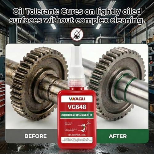 VG648 Retaining Compound, High Strength Anaerobic Adhesive for Cylindrical Assemblies, Bearings, Shafts & Gears - High Temp (350°F), Fast Curing, Green, 1.69 fl oz VG648 1 Pack