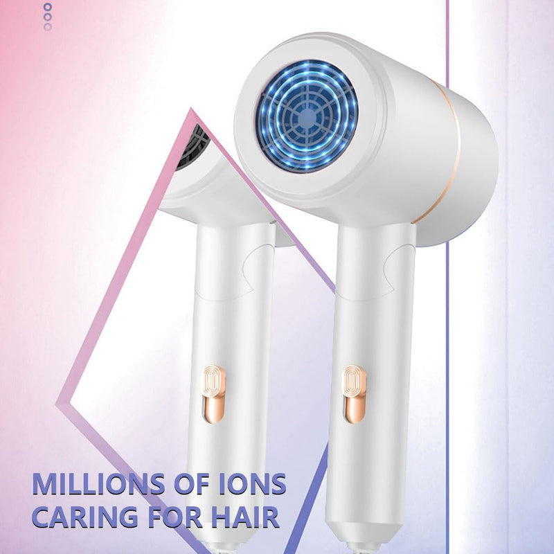 Hair Dryer Travel, Foldable Hair Dryer, Ionic Hairdryer Lightweight with 2 Heat and Cool Button, Silent Hairdryers for Women with 1 Concentrator, Small Hair Blow Dryer for Women White