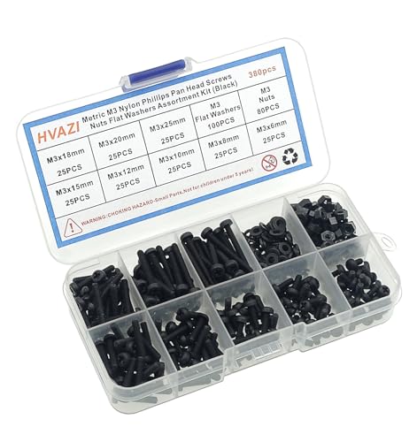 Metric M3 Black Nylon Phillips Pan-Head Screws, Nuts & Washers Kit Black-M3