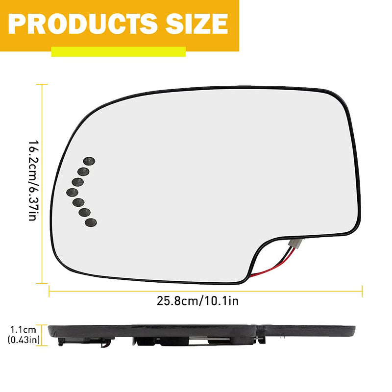 Driver Side Heated Mirror Glass Replacement for 2003-2007 Cadillac Escalade, Chevrolet Avalanche, Silverado, Suburban, Tahoe, GMC Sierra, Yukon - Exterior Side View Convex Mirror with Turn Signal Driver Side (Left)