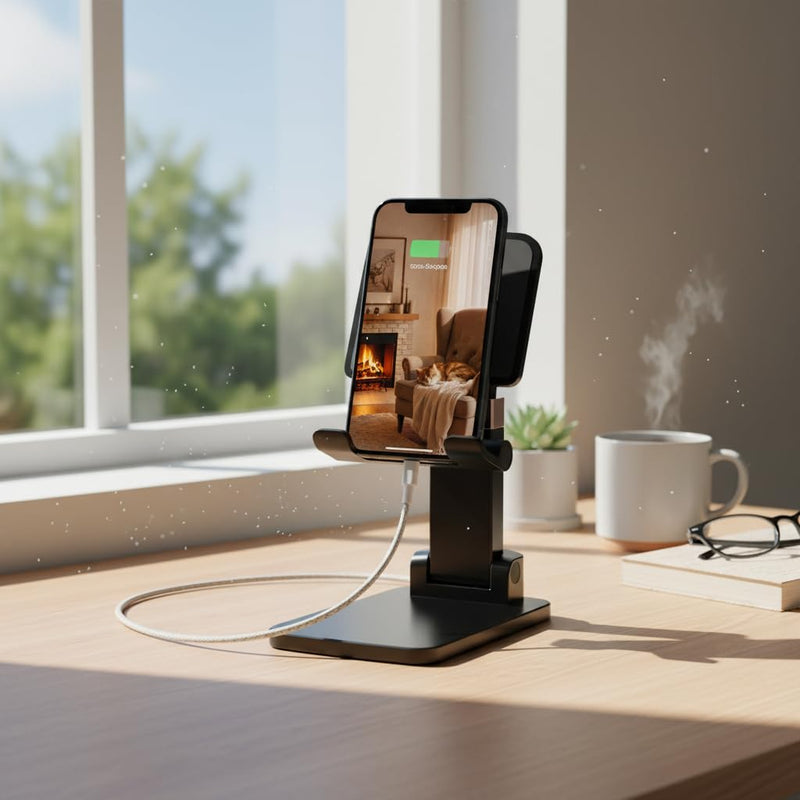 Phone Stand for Desk | Adjustable, Foldable Holder, Stable Base, Non-Slip Design, Compatible with iPhone, Android Phones and Tablets