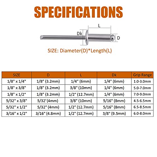 ISPINNER 100pcs 3/16" x 1/2" Stainless Steel Blind Rivets, 4.8 x 12.7mm Pop Rivets, Pack of 100 3/16" x 1/2"