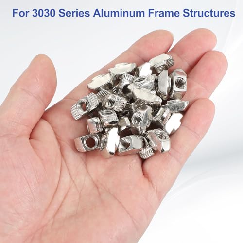 PATIKIL 3030 Series M6 t Nuts, 100pcs t Slot Nut Hammer Head Fastener Nut, Nickel Plated Carbon Steel Nut for Aluminum Profile l Silver
