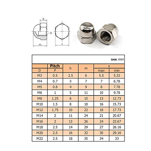 M16 Acorn Cap Nut Hex Nut Set 304 Stainless Steel 10PCS M16