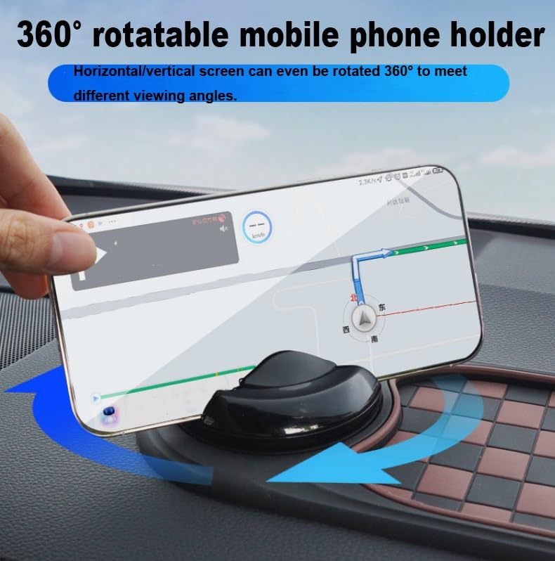 Multifunction Car Anti-Slip Mat, Upgrade Car Anti-Slip Mat Phone Holder with Temporary Parking Number, Rotatable Anti Skid Car Dashboard Pad for Phone Sunglasses Keys (Brown+Gold) Brown+Gold