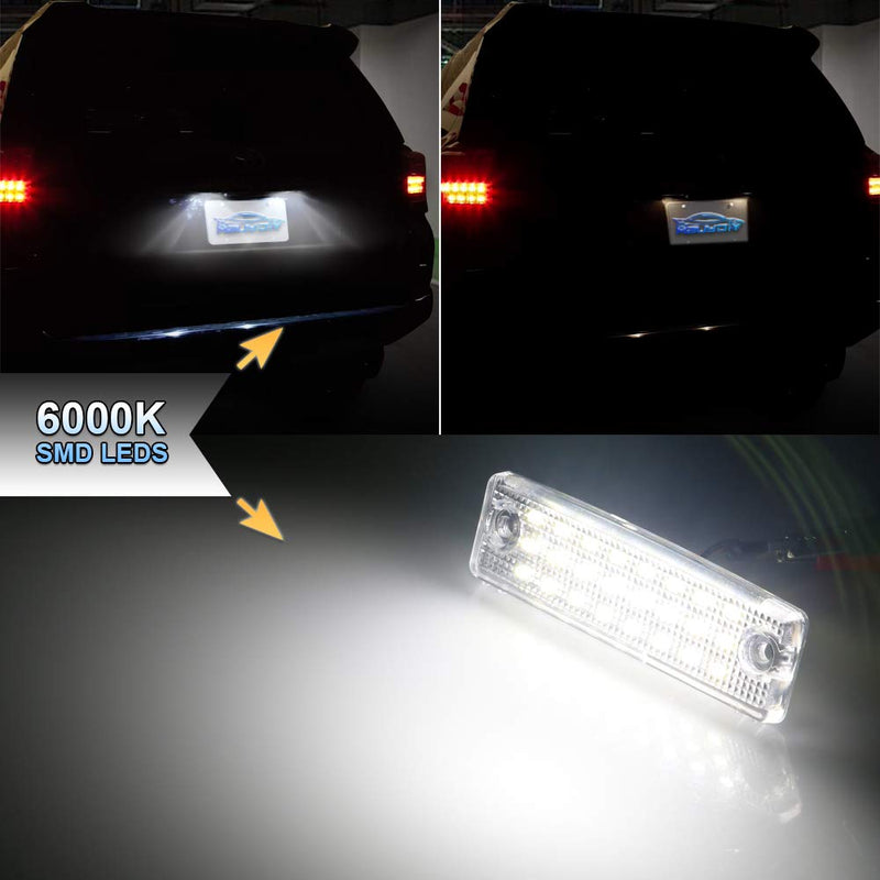 LED License Plate Light Lamp Assembly Compatible with 1996-2024 4Runner 2008-2022 Sequoia 6000K White, Pack of 2