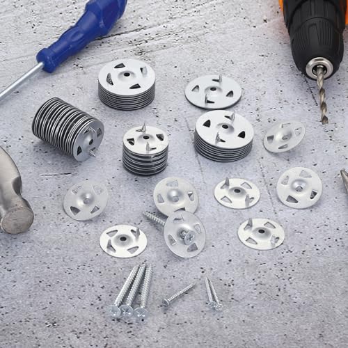 PATIKIL 32mm Insulation Washers, 150pcs Metal Insulation Washers Foam Board Fasteners Perforated Plaster Washers Galvanized Steel 1-1/4in for Foam Board Fixing Fastening Wall Ceiling 150