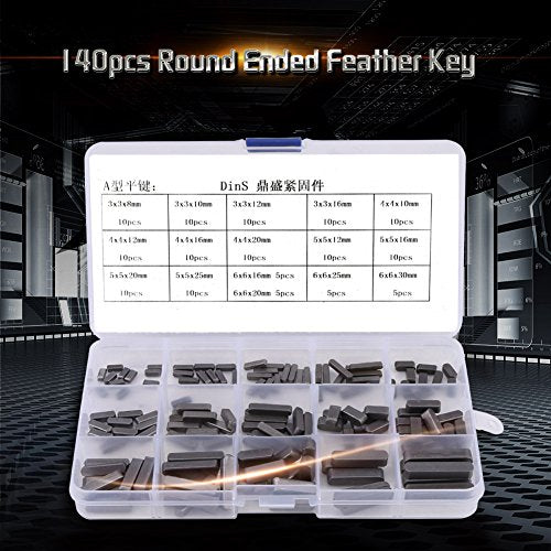 140pcs Shaft Key Assortment Kit Stainless Steel Flywheel Pulley Crank Way Round Ended Feather Key Set Steel Machine Keyway Assortment Key Stock Assortment for Fastening Equipments