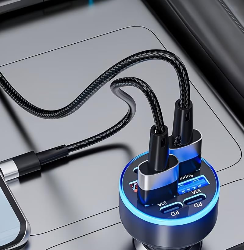 8-in-1 Phone Charger QC3.0 Fast Charge, Dual PD USB Outputs, Compact Portable for Home and Car Use, Black
