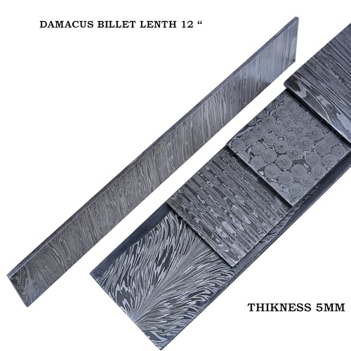 Damascus Steel Billet Bar for Knife Making – Firestorm Pattern Hand Forged Blank, 1095 & 15N20 High Carbon Steel Bar Stock, 12 x 2 in, Annealed & Pre-Etched, Bladesmithing & Blacksmith Supply