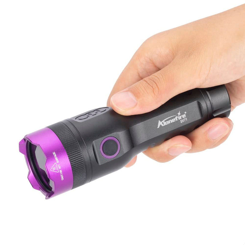 ALONEFIRE SV71 365nm UV Flashlight Strong 15W USB C Rechargeable Black Light Money Detector for Resin Curing, Pet Urine, Scorpion, Fishing, Mineral, Rocks, Glue with UV Protective Glasses, Battery