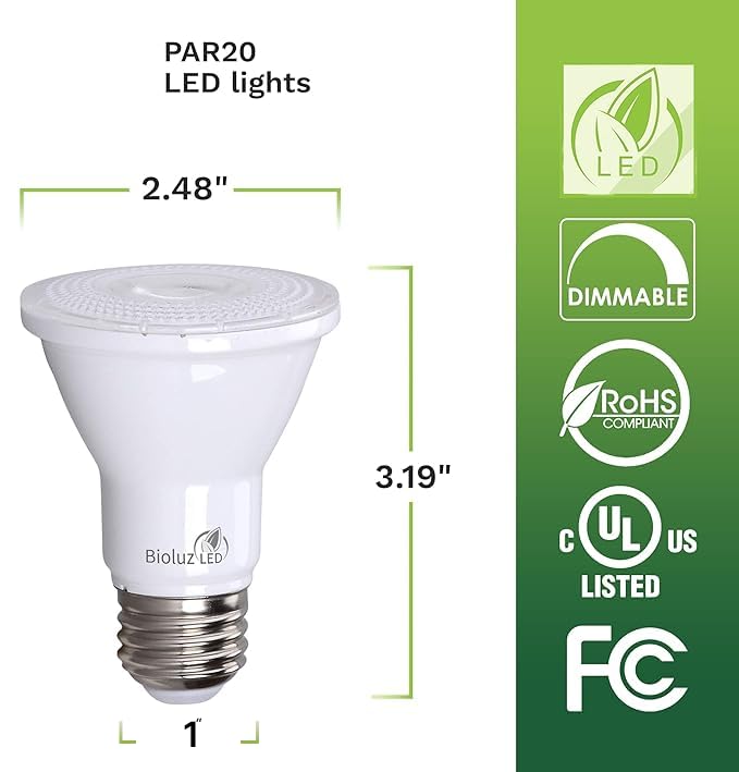 Bioluz LED PAR20 Light Bulbs 10 Pack, Dimmable LED Light Bulb 5.5W = 75W, Soft White 3000K, Daylight LED, E26, 40° Beam, Energy Efficient, UL Listed & Title 20, Replaces Incandescent, Soft Light Bulbs Soft 3000k Title 20 10 Count (Pack of 1)