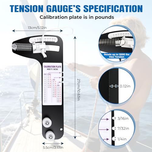 Sailboat Rigging Tension Gauge PT-1M Professional Metric Precision Hands-Off Force Gauge Accurate Sail Rigging Tool for Wire Rope Standing Rigging with 2.5/3/4 Millimeter Cable Diameter 360kg