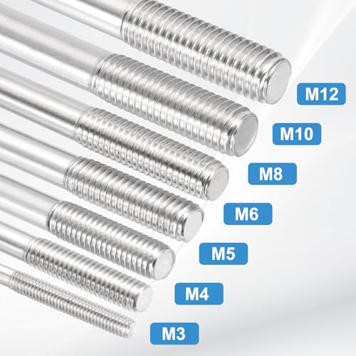 MECCANIXITY 4Set M10x85mm Double Ended Stud Screws, 304 Stainless Steel Dual Threaded Rod Bar Bolts Studs with Nut Washer for House Maintenance Structural Anchoring Fastening Screw 4