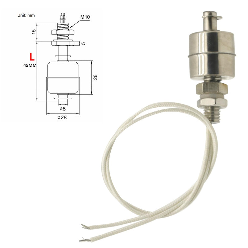 2Pcs Stainless Steel 45mm Float Switch Indicator Vertical Water Level Sensor Normally Closed Float Switch for Tank Pool