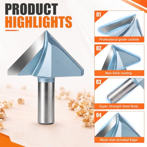 2-3/8" Dia V Groove Router Bit, 90 Degree, 1/2" Shank for Wood Signs