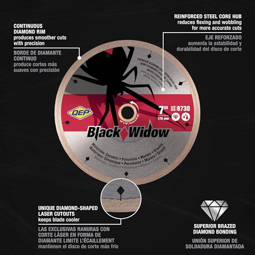 QEP 7-7008BW 7" Premium Diamond Blade for Wet Cutting of Porcelain, Ceramic, Granite and Marble Tile (1 Pack) 7"