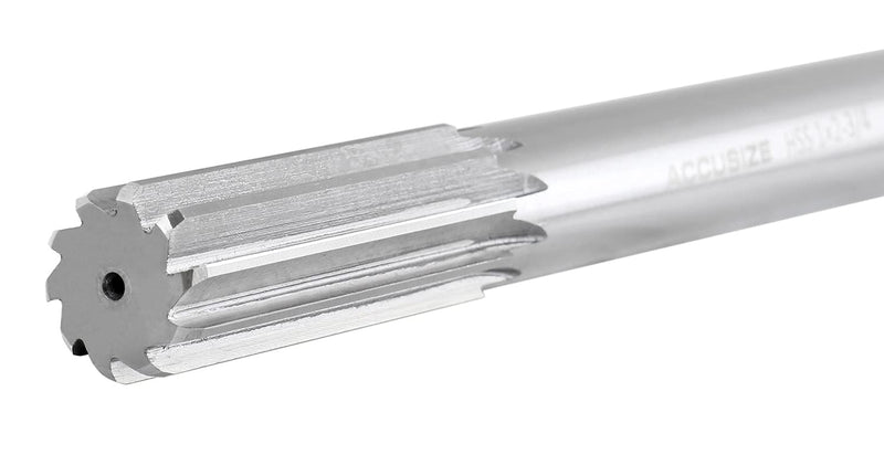 Accusize Industrial Tools 1'' H.S.S. M2 Straight Shank Straight Flute Chucking Reamer, Flute Length 2-3/4'', Oal 10-1/2'', 8 Flute, 5015-0285 | 1" HSS M2 Straight Shank Straight Flute Chucking Reamer, Flt Len 2-3/4", OAL 10-1/2", Right Hand Cut, 8 Flute