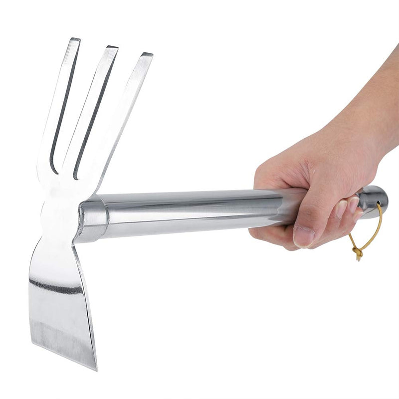 Stainless Steel Hoe and Cultivator, Hand Tiller for Gardening, Weeding, Tilling Soil Heavy Duty Bend Proof Mini Stainless Steel Fork and Blade Rust Proof Finish