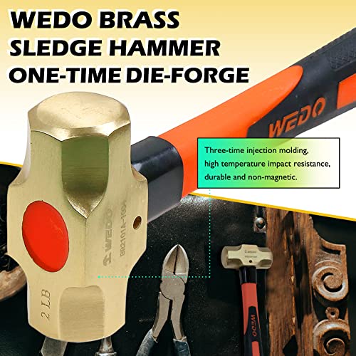 WEDO Brass Sledge Hammer With Fiberglass Handle, Die-Forged, Corrosion Resistant, DIN Standard, 1lb, 300mm, 12"