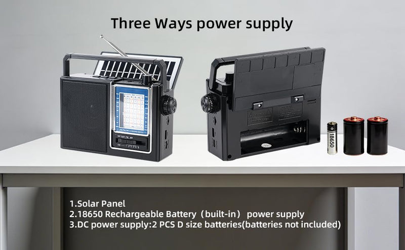 Portable Radio AM FM,Bluetooth, Rechargeable Retro Radio with Best Sound, Solar/D Battery*2pcs Operated/USB Charging, TWS, Support TF Card/USB Playing,Earphone Jack(Model RX-252S)