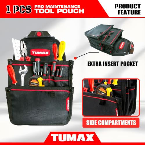 Electrician Tool Pouch, 10 Pockets Tool Belt Pouches with Quick Release Belt Clip, Utility Mini Tool Organizer Pouch for Carpenter, Construction, Technician Carpenter Pouch