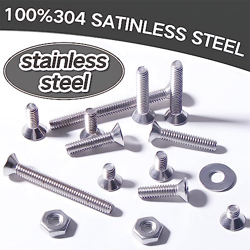 Flat Head Machine Screws #4-40#6-32#8-32 Stainless Steel Nuts Bolts Washers Assortment Kit Phillips Fasteners Flat Countersunk Electricians Screw Nuts Kit Small Screws Mounting Screws