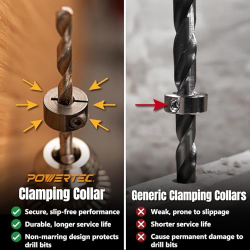  [AUSTRALIA] - POWERTEC Drill Bit Stop Collar Set, 7 Piece Set Adjustable Drill Bit Depth Stopper w/Allen Wrench, Bits Stop w/Imperial System Size Markings 1/8",3/16",1/4",5/16",3/8",7/16",1/2", 2 Sets (71491-P2) 2PK 7PC Imperial Drill Stop Set (1/8"-1/2")