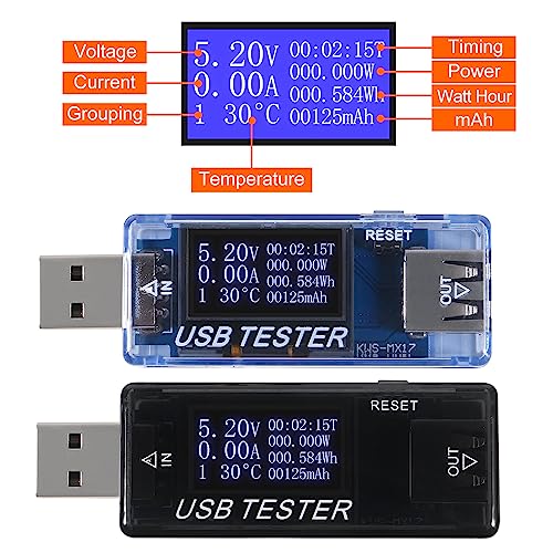 2pcs 8 in 1 USB Tester 10V 3A Voltage Current Tester Voltmeter Capacity Current Meter Digital Multimeter Current Tester Voltage Detector(Black+Blue) Black+Blue
