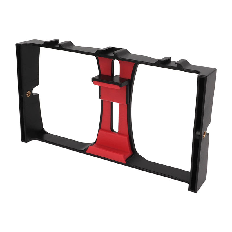 Generic Portable Phone Video Camera Cage Smartphone Video Rig with 3 Cold Shoe Mounts 1/4in Screw Holes for Live Streaming Vlogging Filmmaking (Red) Red
