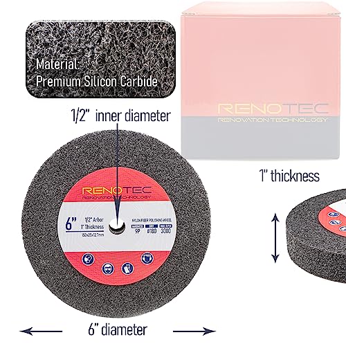 6 inch 9P Hardness Deburring Wheel, Pack of 3, 180 Grit, Nylon Fiber Buffing Wheels. for Bench Grinder Buffing Machine Polishing Stainless Steel. 1/2 inch Arbor, 1 inch Thickness Deburring Wheel 3 Pcs