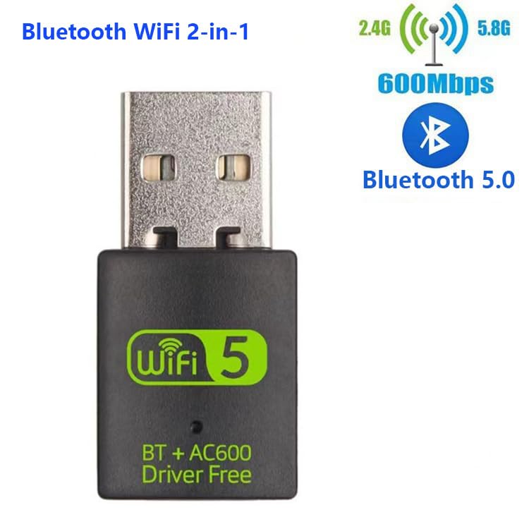USB WiFi Adapter，600Mbps USB WIFI Bluetooth adapter，Dual Band 5G/2.4G Wireless Network Adapter for Desktop Laptop PC，Supports Windows 7/8/8.1/10/XP。