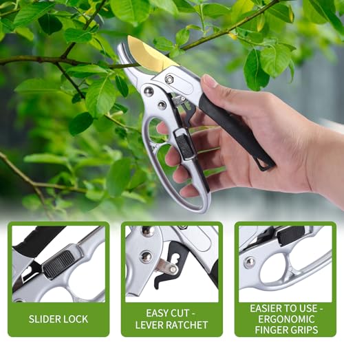 Garden Clippers, Premium Germany Titanium Pruners, 4x cutting power trimming, Pruning Shears, Cutting Rose, Flower, Hedge, Stem, Tree, Sharp Gardening Scissors, Arthritis Weak Hand Snips Titanium -Black