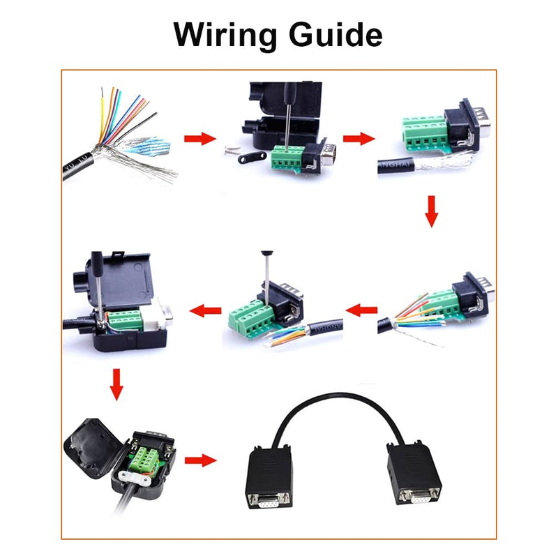 DTech DB9 Breakout Connector, Male RS232 Serial Adapter, Solderless Module Board with Screw Terminals, Case, Long Bolts, Tail Pipes DB9 male + long bolts