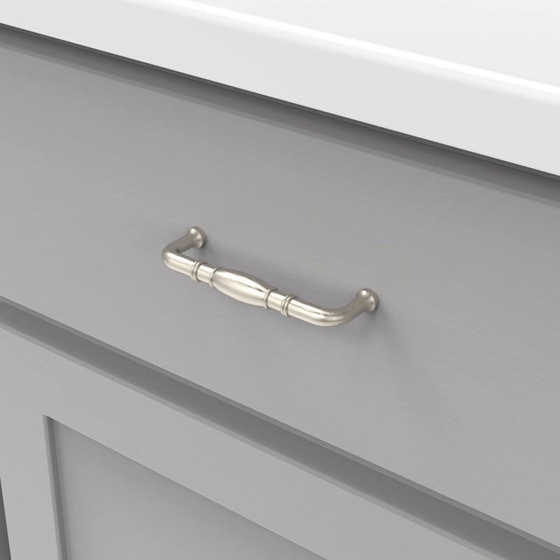 Hickory Hardware 10 Pack Solid Core Kitchen Cabinet Pulls, Luxury Cabinet Handles, Hardware for Doors & Dresser Drawers, 3-3/4 Inch (96mm) Hole Center, Satin Nickel, Williamsburg Collection 3-3/4 Inch Center to Center