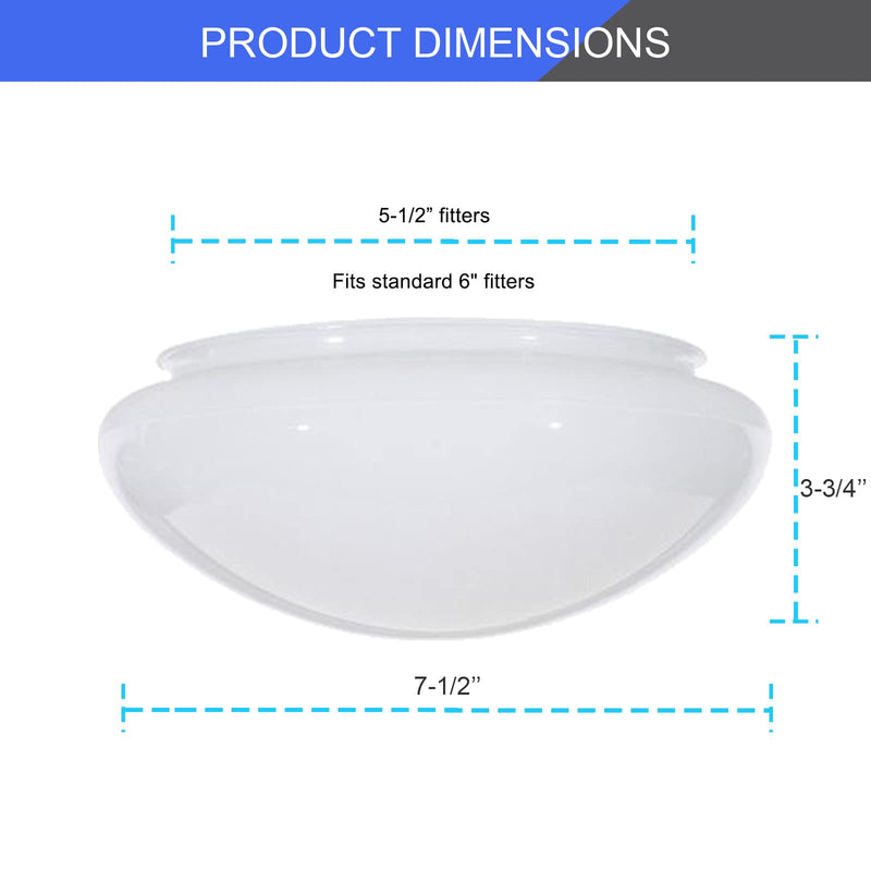 Dysmio 6-Inch White Classic Globe, Dome, Fitter Size 5-1/2 inches, Replacement Mushroom Glass Shade for Pendant, Fan light, Bathroom ‎Fitter Size 5-½ inches