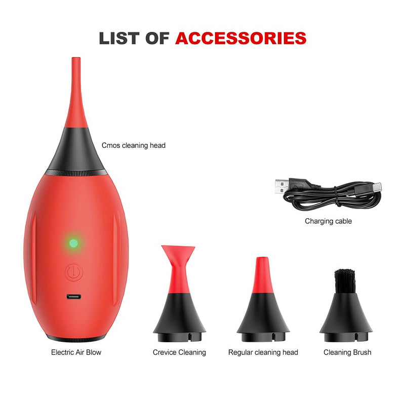 LENSGO Electric Air Blow,Camera Cleaning Kits with 4 Cleaning Heads for CMOS/Regular/Crevice Clean and Brush, 4.0kPa Dust Removal Type C Charge (Red) Red