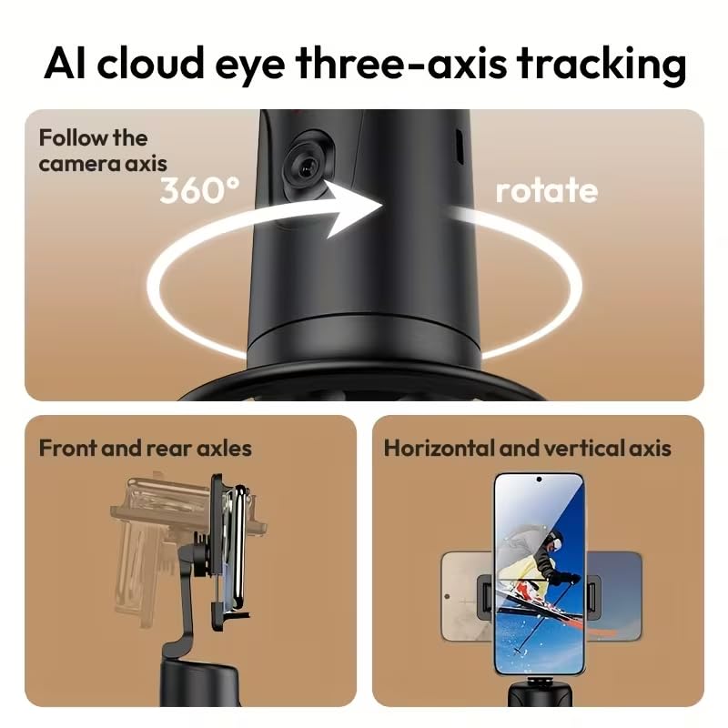 AI Mobile Stabilizer, Auto Face Tracking Tripod, Smart Gesture Live Streaming Mobile Automatic Intelligent Stabilizer, Face Tracking Desktop Phone Holder, Smart Bluetooth Face-Tracking Stand