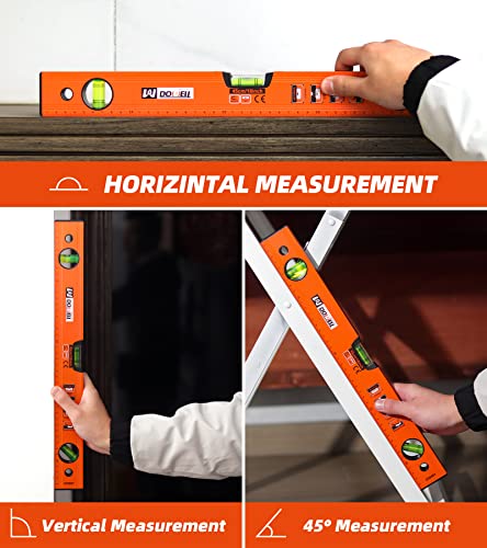 DOWELL 18 Inch Magnetic Spirit Level, Torpedo Level, Leveler Tool 18in(450mm)
