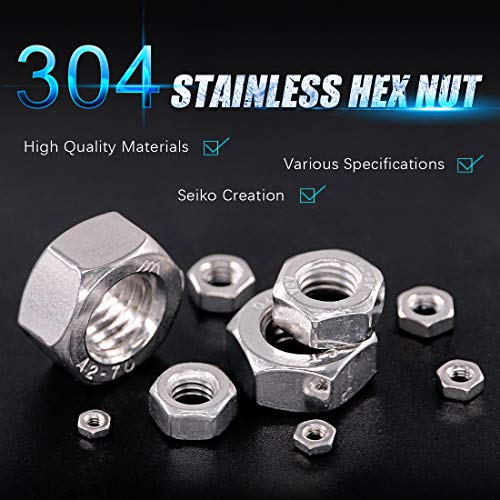 495Pcs Metric 304 Stainless Steel 9 Sizes Hex Nuts Assorment Kit, Coarse Thread Hexagon Nut 9 Sizes - M2 M2.5 M3 M4 M5 M6 M8 M10 M12