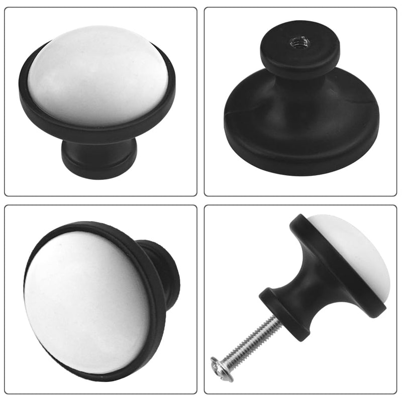 WMYCONGCONG Black Cabinet Knob, 20 Pcs 1.3"/33mm Dresser Cupboard Drawer Knobs White Ceramic Cupboard Round Dresser Knobs Drawer Pulls Knobs Wardrobe Door Pull Handle for Home Office
