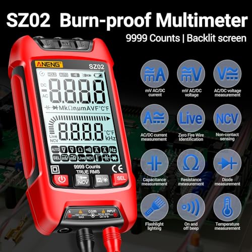 ANENG SZ02 Digital Multimeter Tester, TRMS 9999 Count Auto Range Volt Meter Multicolored