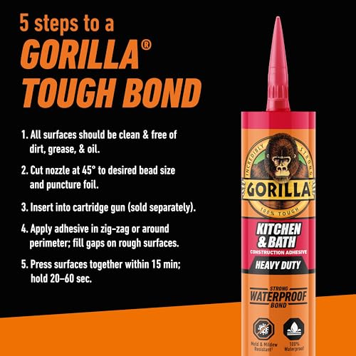 Gorilla Kitchen & Bath Construction Adhesive, White, 9 fl. oz. Cartridge Kitchen & Bath White