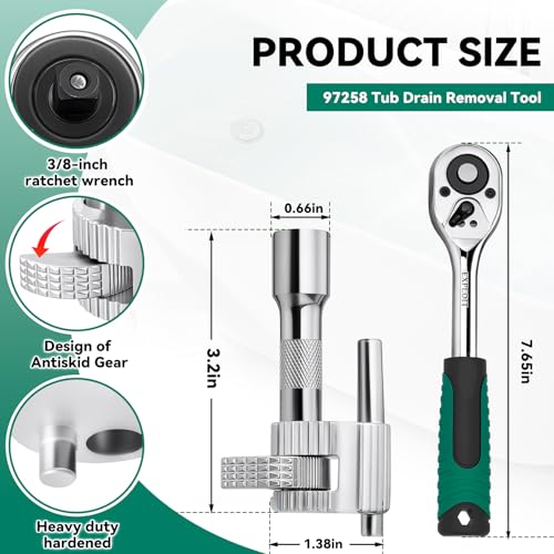 97258 Tub Drain Removal Tool with 3/8" Drive Ratchet Wrench